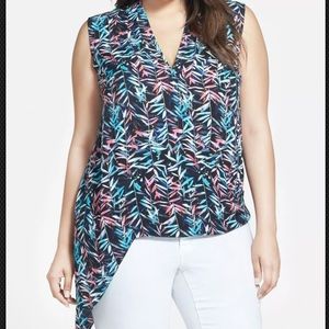 Sejour Sleeveless Crepe Wrap Front Top Blouse 16W 1X Black Print